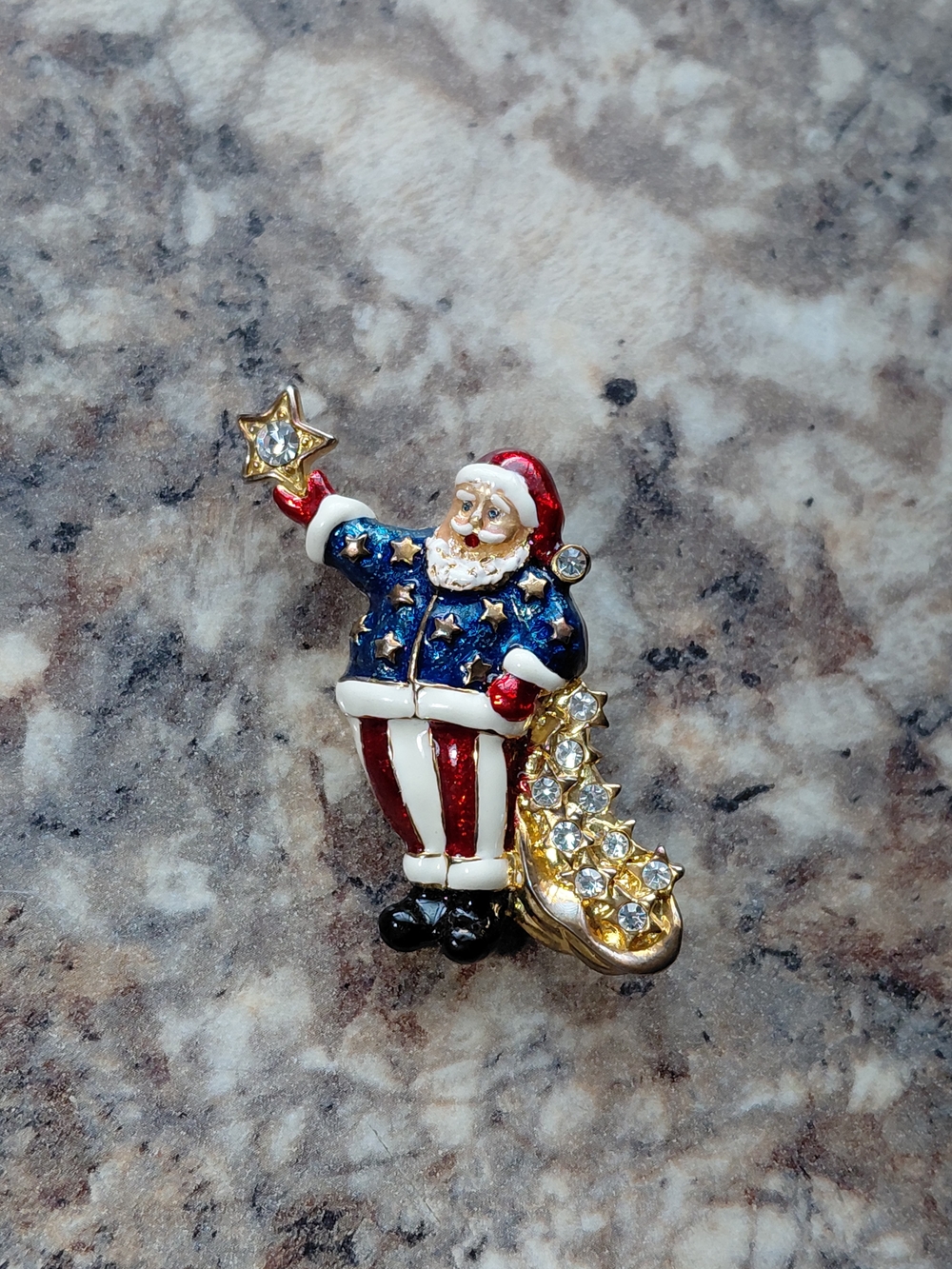 Christopher Radko Santa Red White Blue American Flag Patriotic Gold Pin Brooch